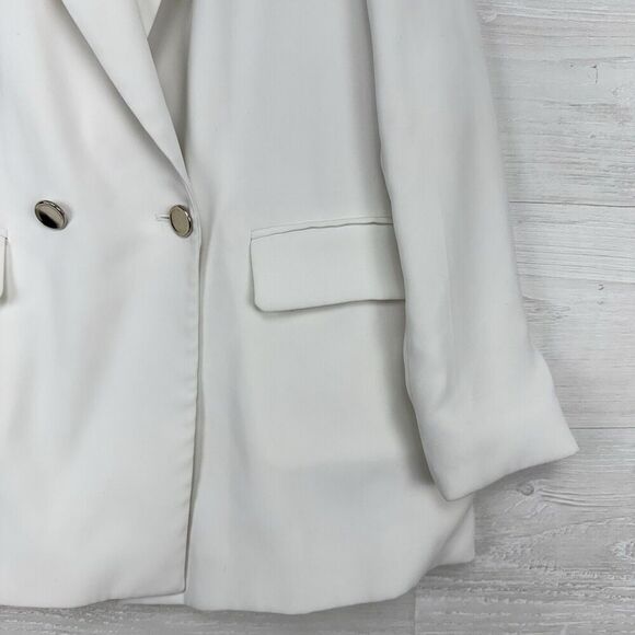 Zara Longline White Double Breasted‎ Blazer Women S Tailored Notch Collar Lined - Picture 5 of 16